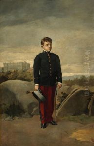 Alfonso XIII, cadete, con el Palacio Real al fondo
