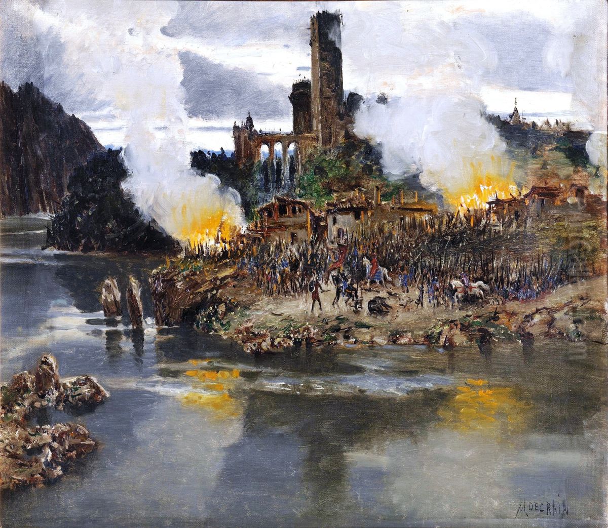 Un fuego (Batalla) Oil Painting by Antonio Munoz Degrain