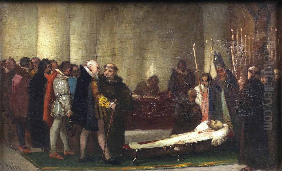 Escena historica de velatorio Oil Painting by Jose Nin Y Tudo