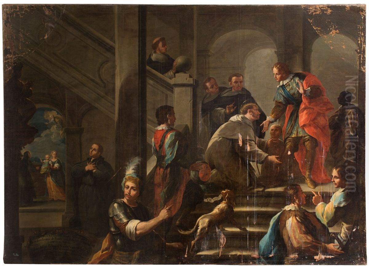 Encuentro de Agustin Adorno con San Luis Beltran en Valencia Oil Painting by Pedro Rodriguez de Miranda
