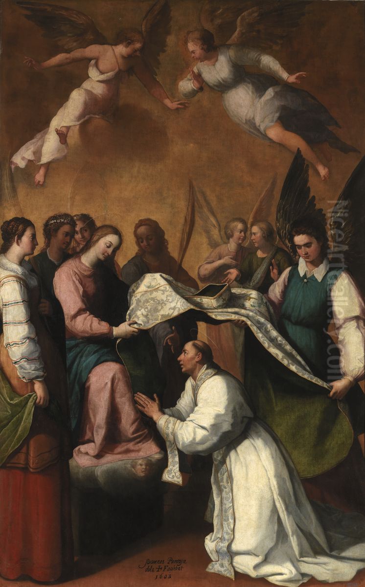 Imposicion de la casulla a San Ildefonso Oil Painting by Juan Pantoja de la Cruz