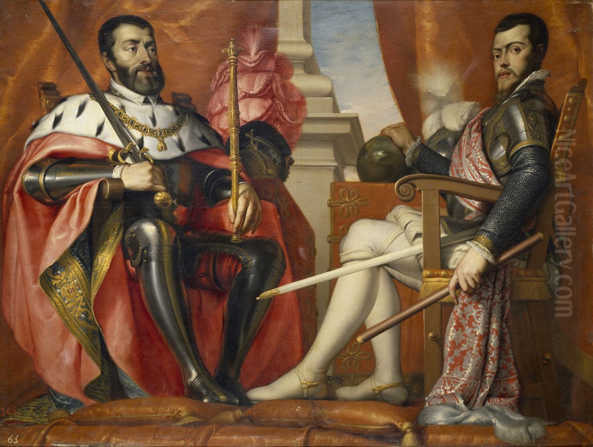 Charles V and Philip II Oil Painting by Antonio Arias Fernandez