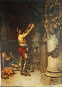 Gladiadores victoriosos ofreciendo las armas a Hercules guardian