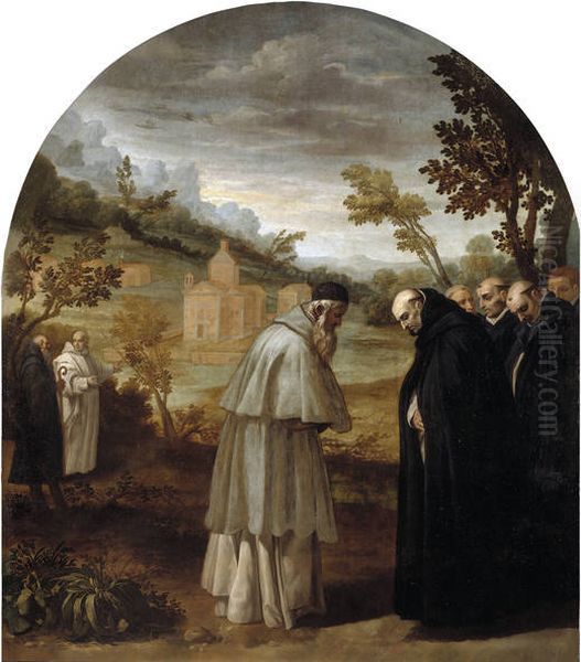 Saint Bruno Bids Farewell to Saint Hugo Before his Trip to Rome Oil Painting by Vincenzo Carducci