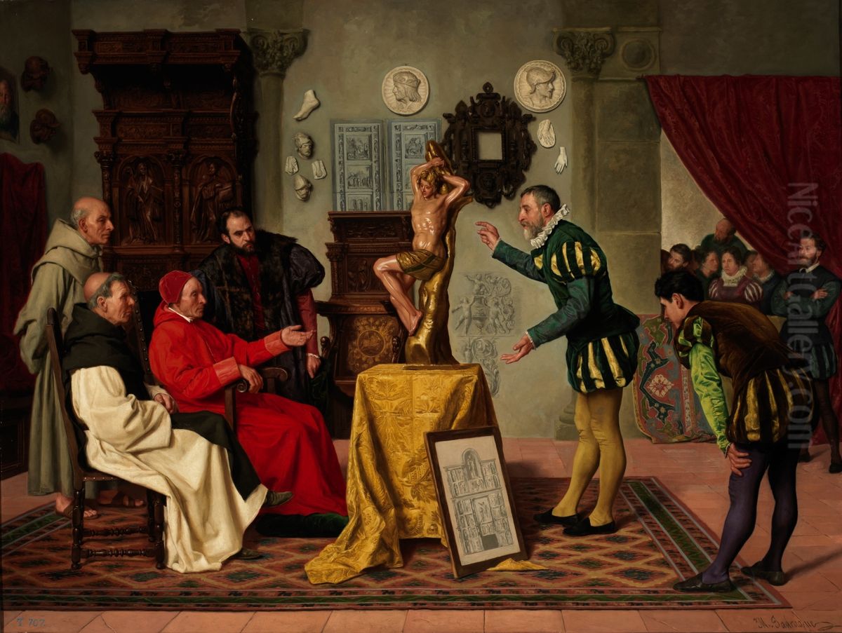 Visita del cardenal Tavera al celebre Alonso Berruguete Oil Painting by Miguel Jadraque y Sanchez