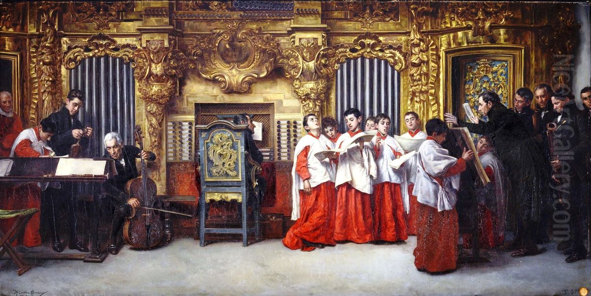 Ensayo al organo Oil Painting by Matias Moreno