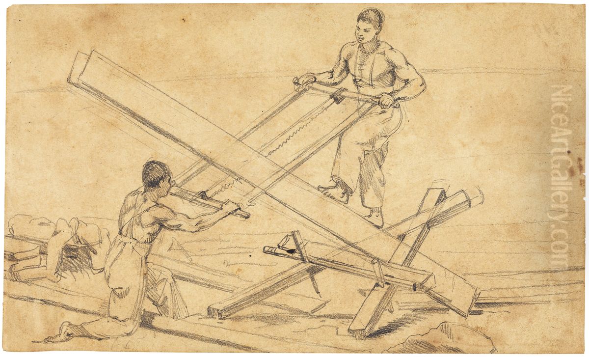 Figures at Rio Oil Painting by Charles Landseer