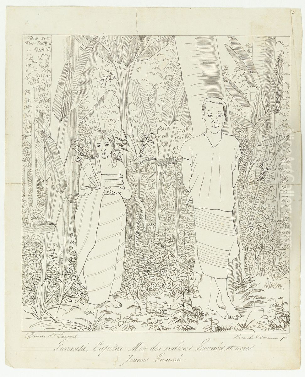 Guanita, Capitao-Mor des indiens Guanas, et une Jeune Guana Oil Painting by Hercules Florence