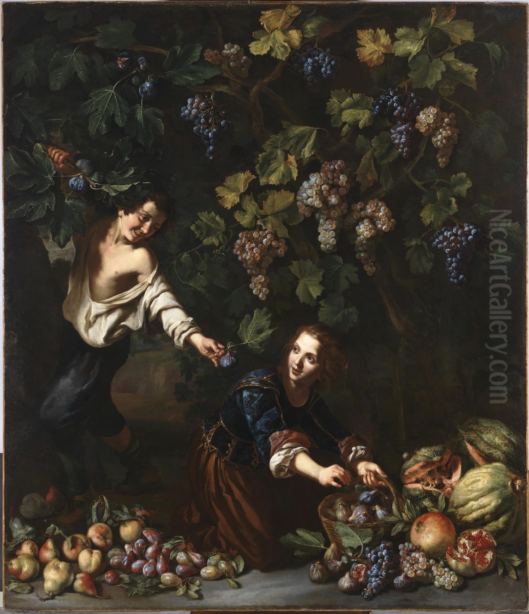 Youths picking Fruit Oil Painting by Michelangelo Cerquozzi