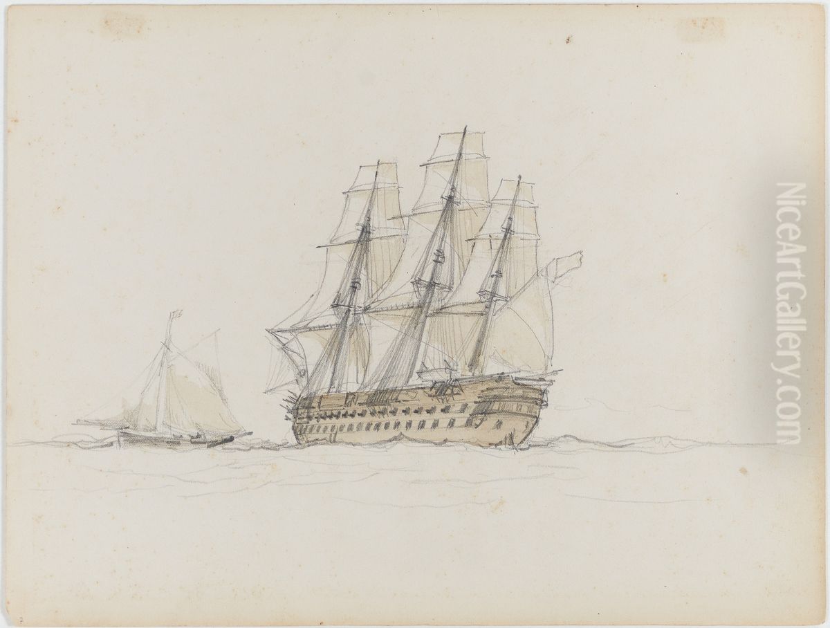 Navio e barco a vela Oil Painting by Eduardo de Martino