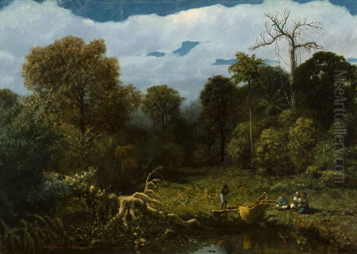 Paisagem a beira rio (atribuido) Oil Painting by Adolphe Martial-Potemont