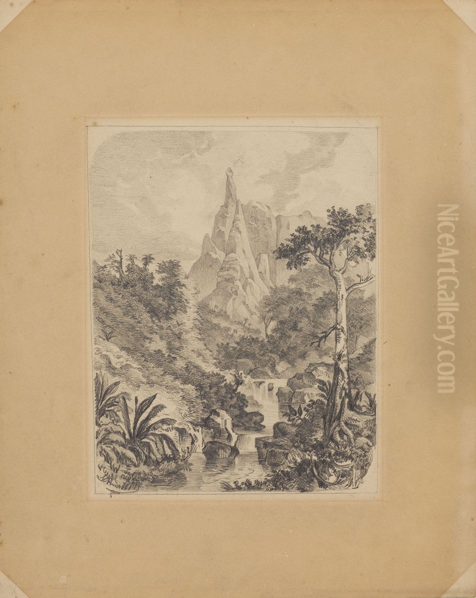 Paisagem com cascata em Teresopolis (atribuido) Oil Painting by Brasiliana Iconografica
