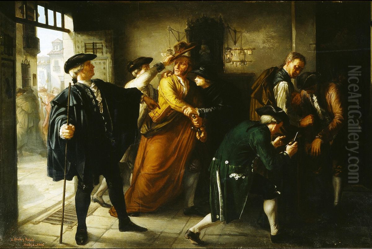 El Motin de Esquilache. Episodio... Oil Painting by Jose Marti y Monso