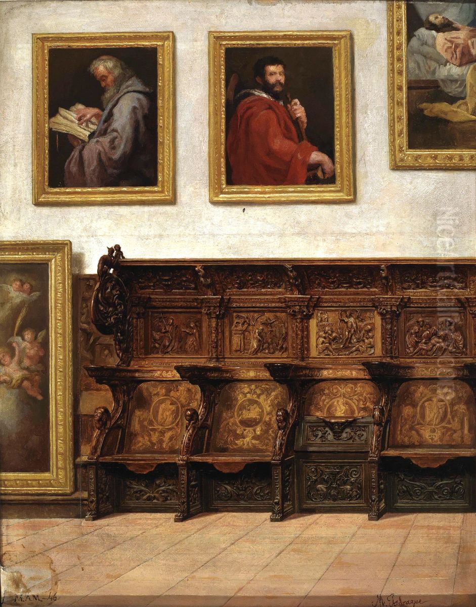 Estudio de silleria de coro Oil Painting by Miguel Jadraque y Sanchez