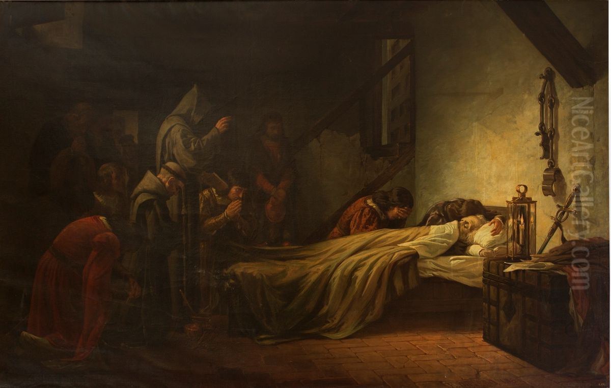 Muerte de Cristobal Colon Oil Painting by Francisco Ortego