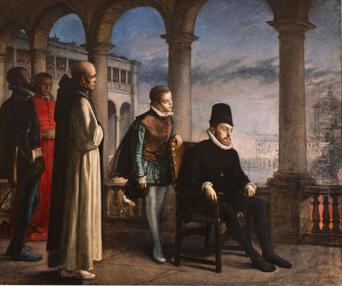 Felipe II presidiendo un auto de fe Oil Painting by Domingo Valdivieso y Henarejos