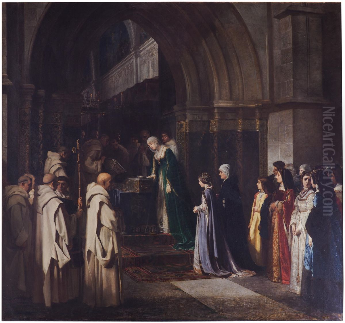 La reina Isabel la Catolica en la Cartuja de Miraflores Oil Painting by Luis Alvarez Catala