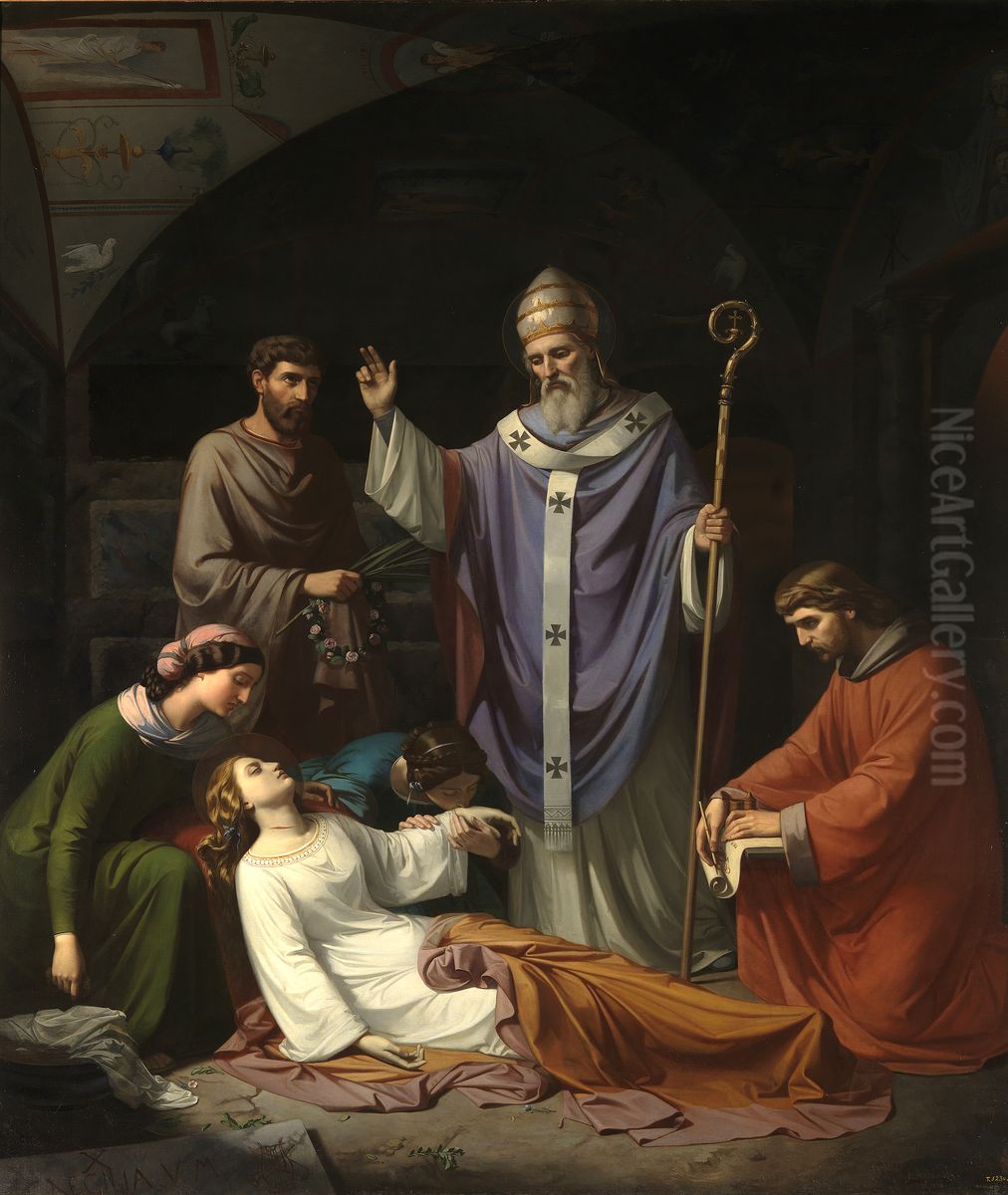 Entierro de Santa Cecilia en las catacumbas de Roma Oil Painting by Luis de Madrazo
