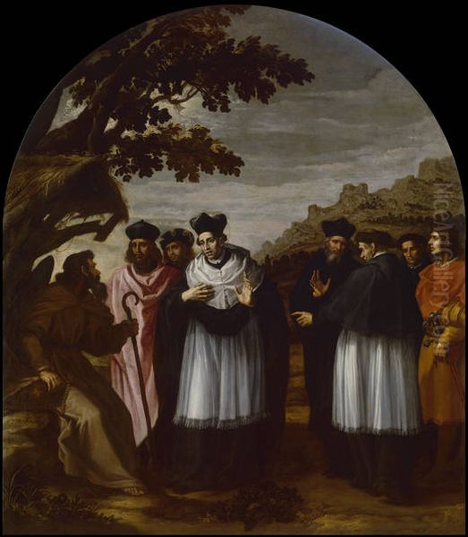 Saint Bruno and his Six Companions Visit a Hermit Oil Painting by Vincenzo Carducci