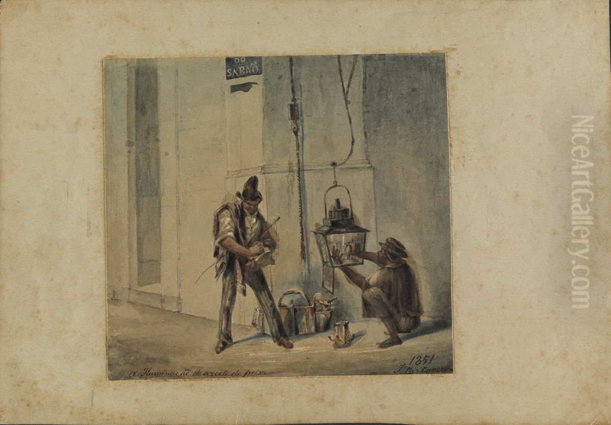 A iluminacao de azeite de peixe Oil Painting by Jose dos Reis Carvalho
