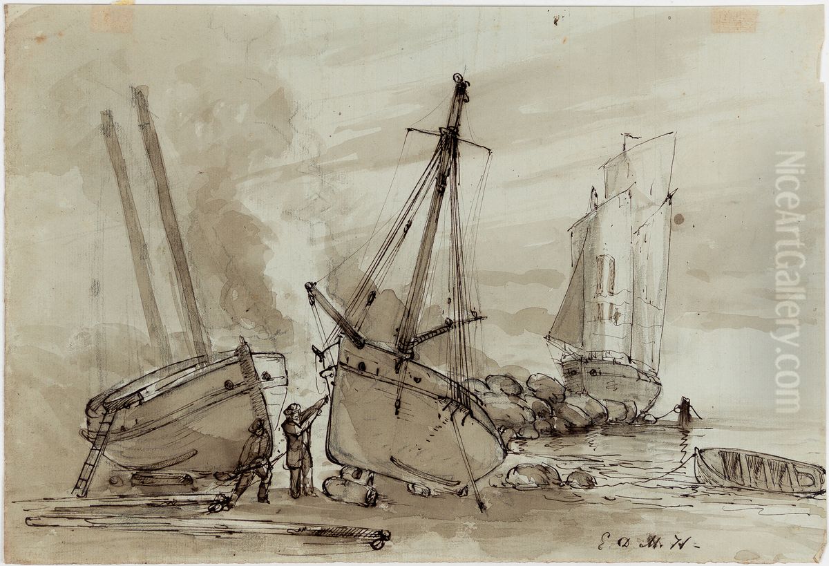 Barcos ancorados Oil Painting by Eduardo de Martino