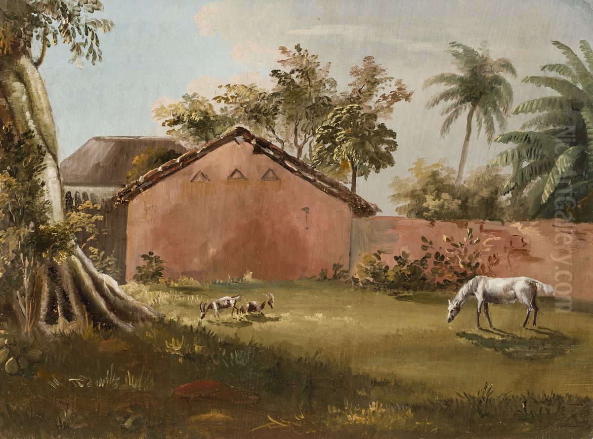 Casa e cavalos (atribuido) Oil Painting by Brasiliana Iconografica