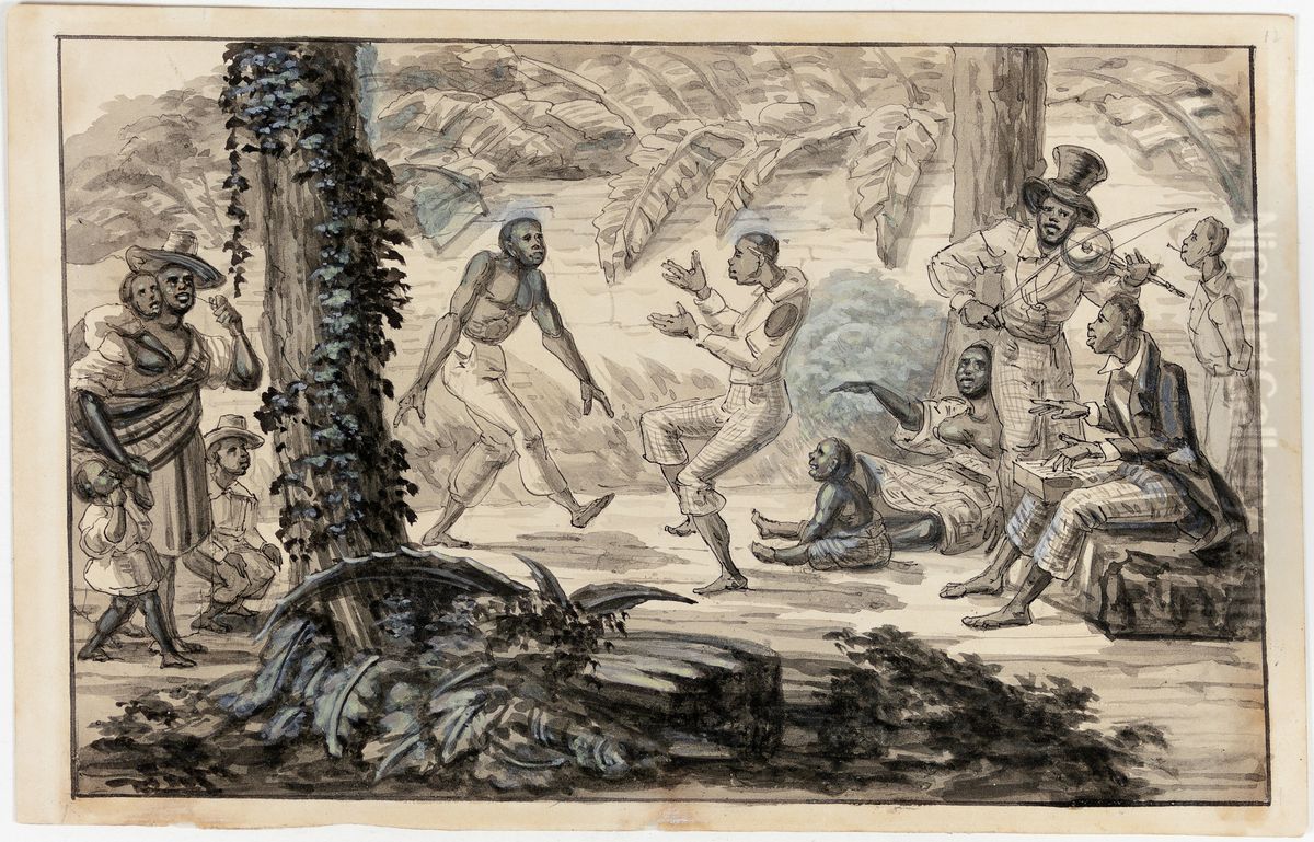Danse de Negres Musiciens jouant les instruments de leur pays Oil Painting by Harro Harring
