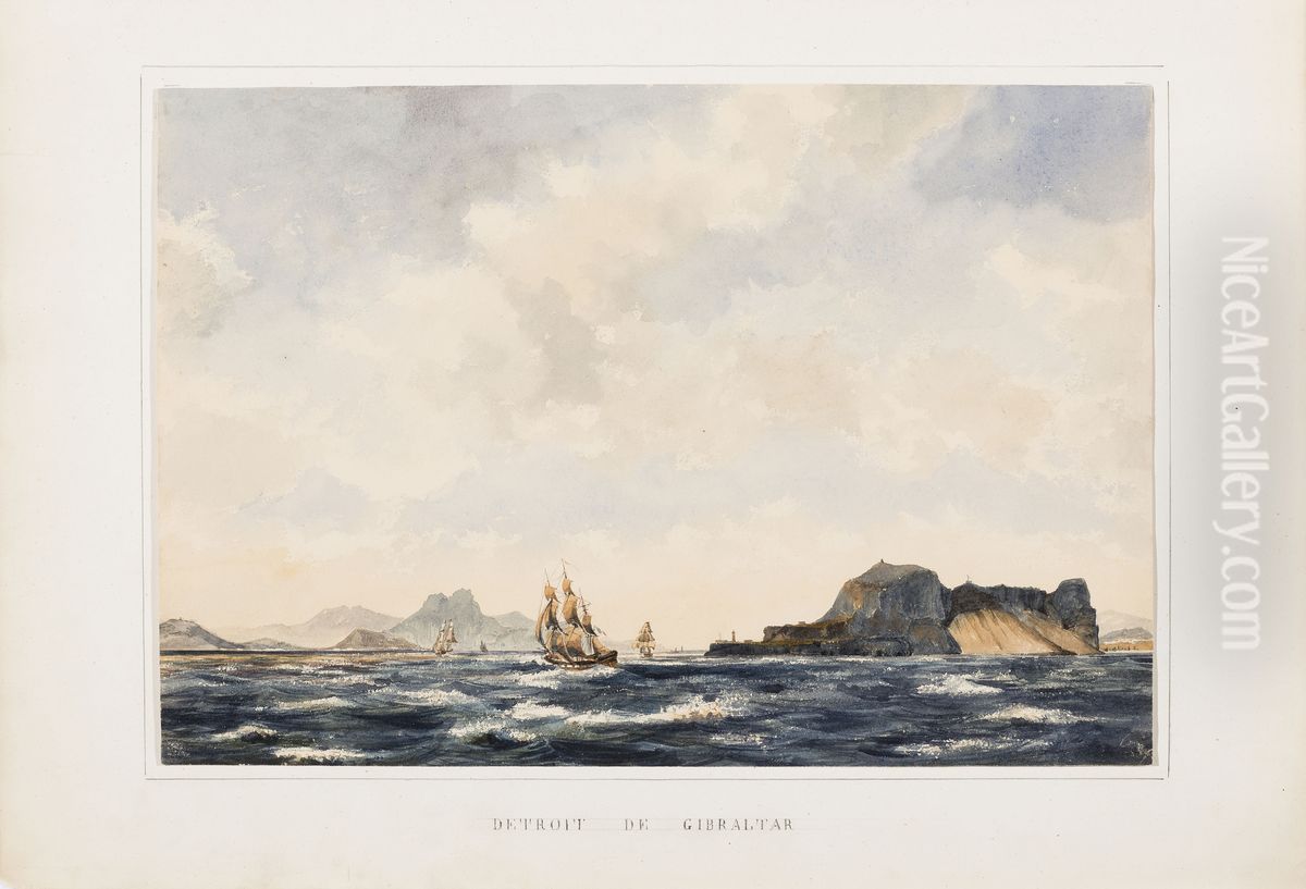 Detroit de Gibraltar Oil Painting by Jules Marie Vincent de Sinety