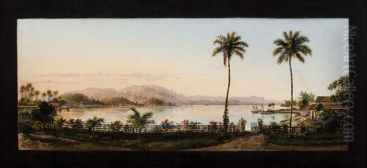Enseada de Paqueta com Serra dos Orgaos ao fundo (atribuido) Oil Painting by Nicola Antonio Facchinetti