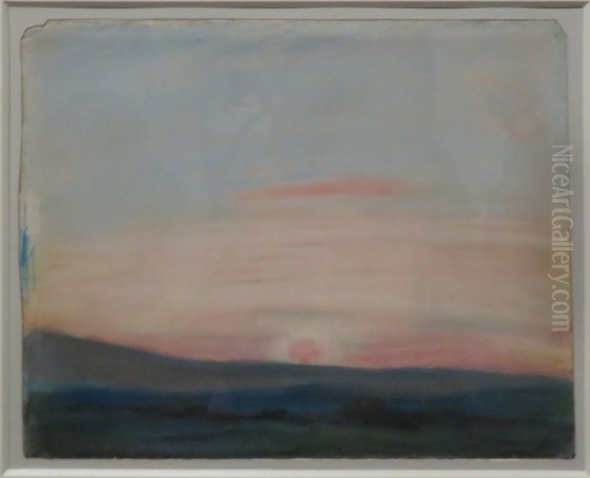 Vaste plaine sous un grand ciel, au soleil couchant Oil Painting by Eugene Delacroix
