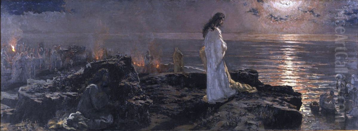 Jesus en el Tiberiades Oil Painting by Antonio Munoz Degrain