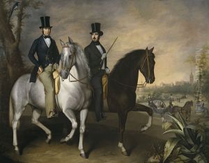El conde de Pinohermoso y el marques de Molins a caballo en las afueras de Sevilla