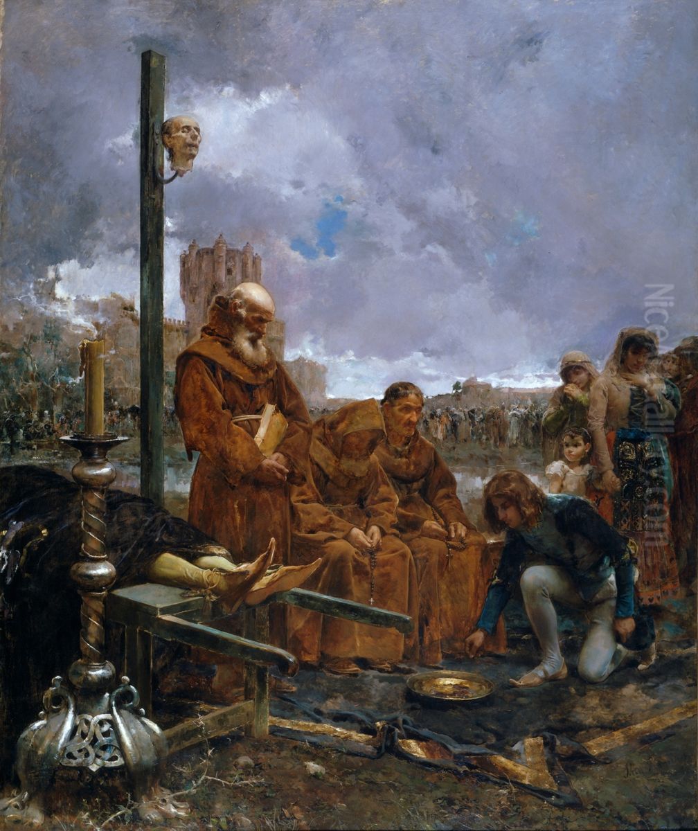 Pedir limosna para enterrar a don Alvaro de Luna Oil Painting by Manuel Ramirez Ibanez
