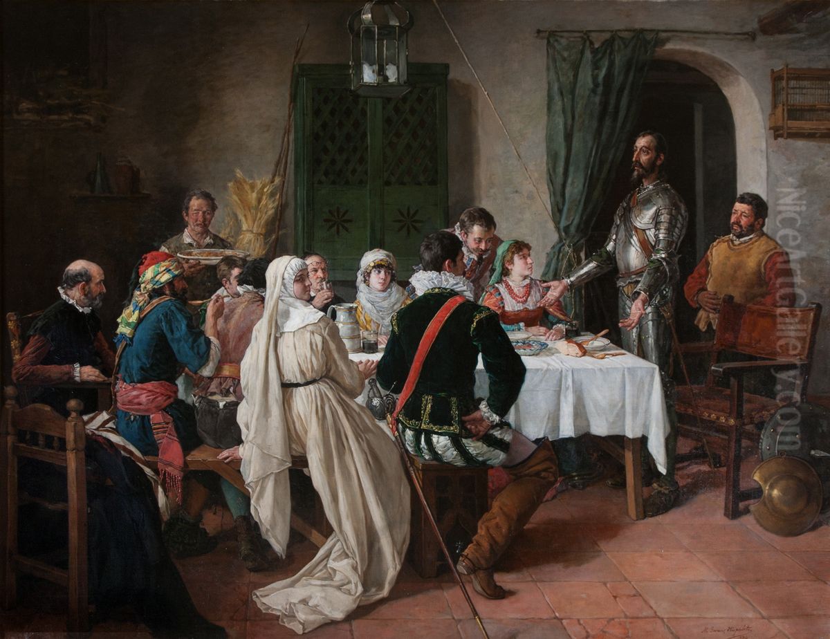 Discurso que hizo don Quijote de las armas y de las letras Oil Painting by Manuel Garcia Hispaleto