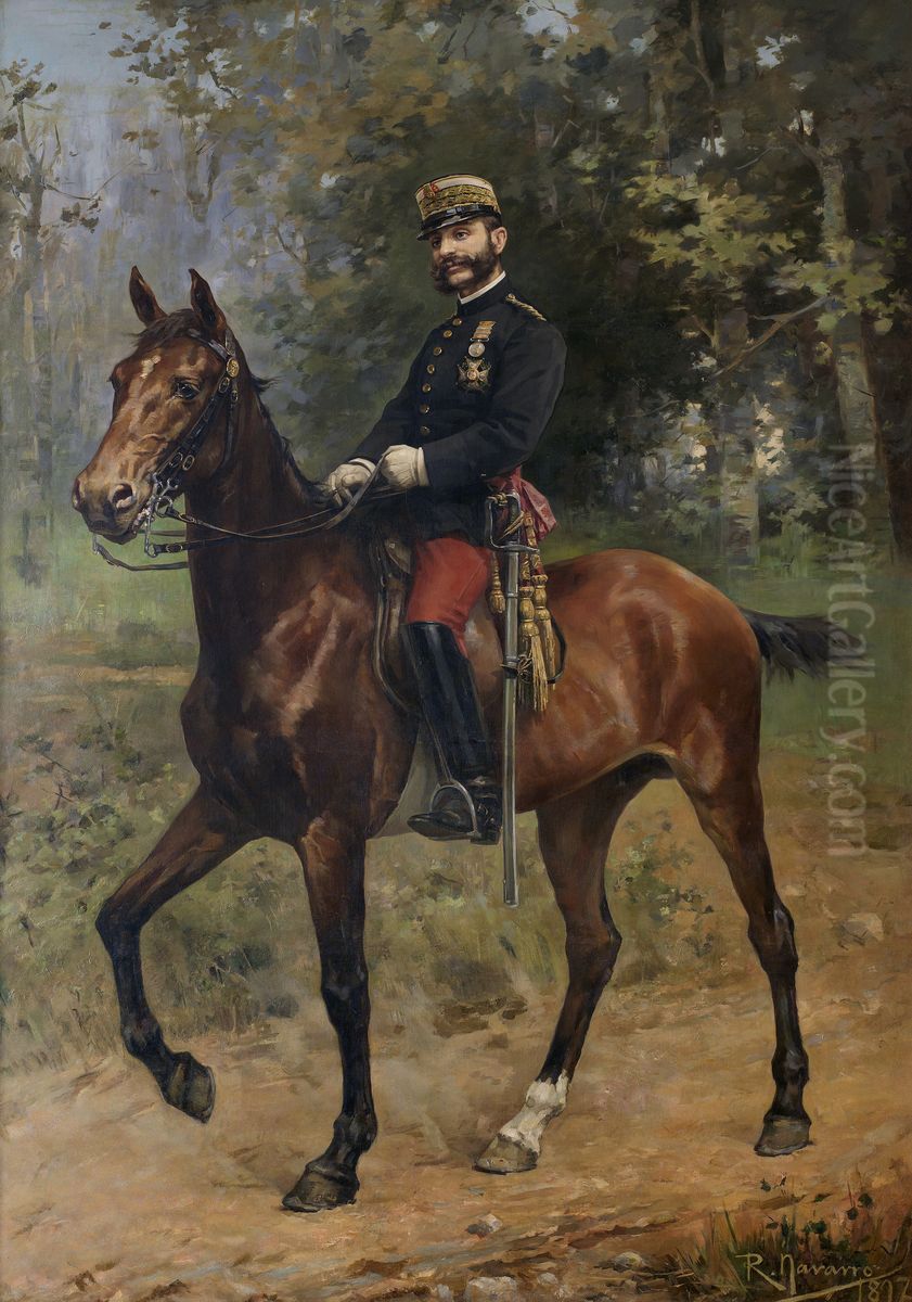 El rey Alfonso XII a caballo Oil Painting by Roman Navarro