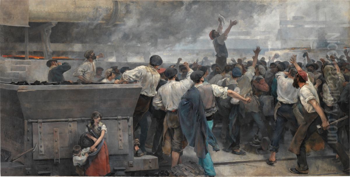 Una huelga de obreros en Vizcaya Oil Painting by Vicente Cutanda Toraya