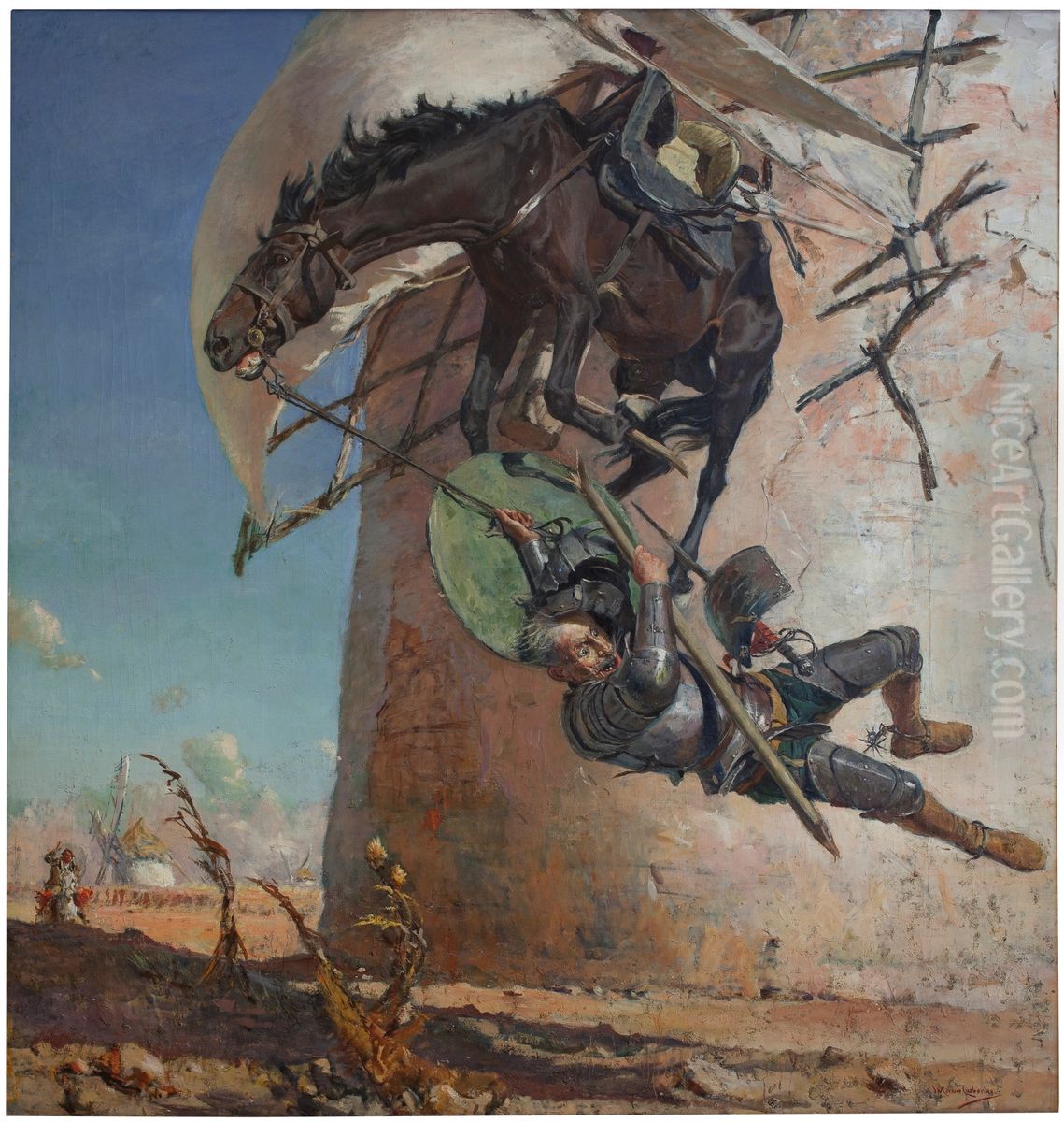 Don Quixote and the windmills Oil Painting by Jose Moreno Carbonero