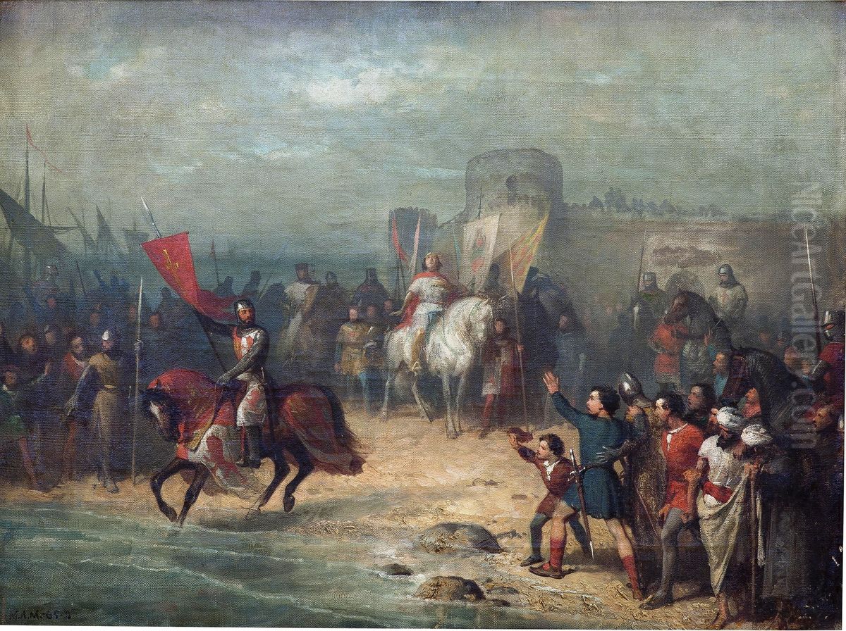Toma de posesion de las aguas de Cadiz por Alfonso X de Castilla (boceto) Oil Painting by Ricardo Balaca