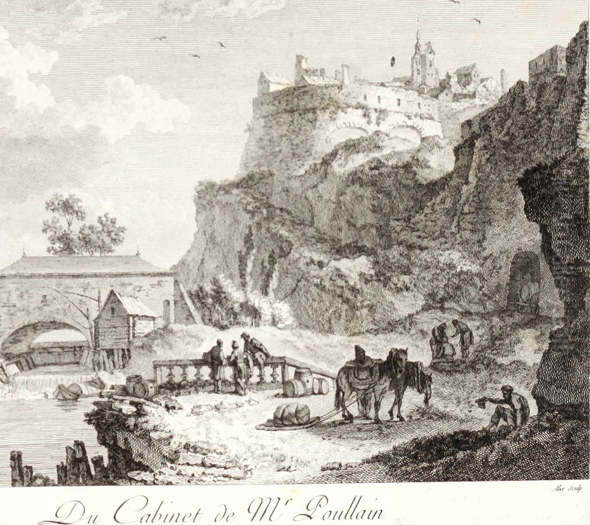 A Harbor with Arched Bridge Oil Painting by Pierre-Michel Alix