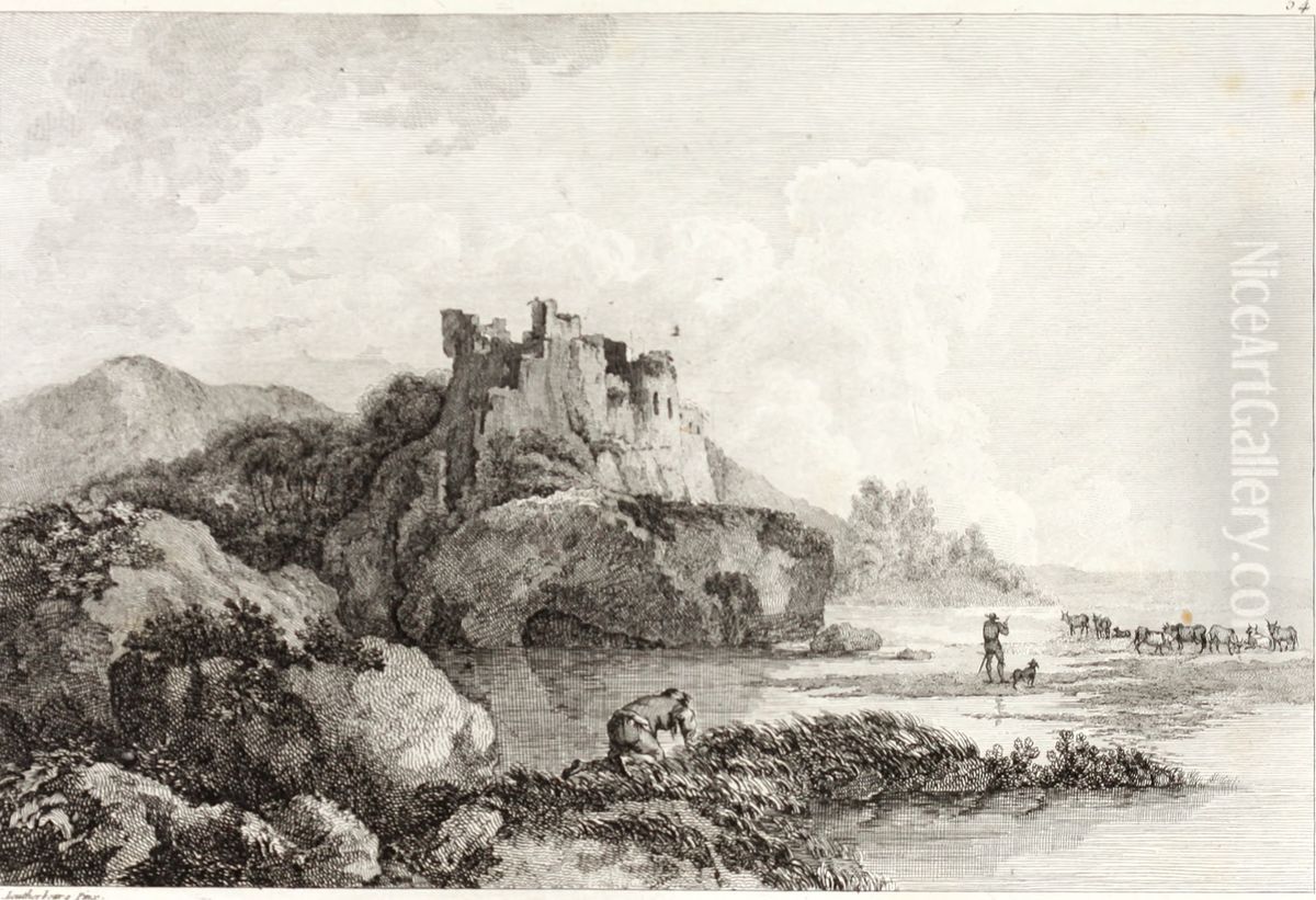 Castle Ruins on a River Oil Painting by Philipp Jakob Loutherbourg