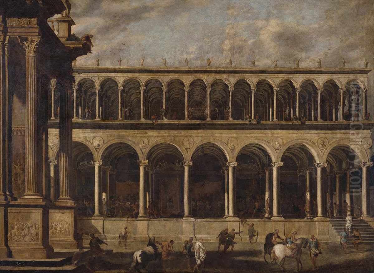 Perspective view of a gymnasium Oil Painting by Viviano Codazzi