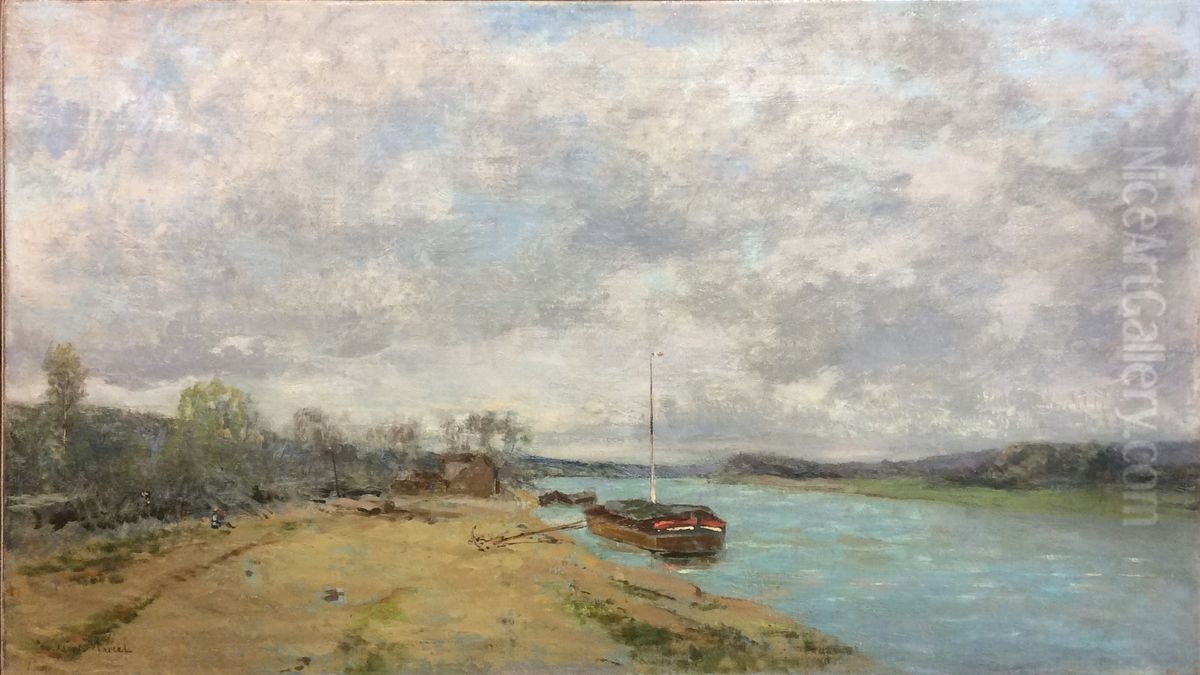 Banks of the Seine between Effondre and Montmeillant Oil Painting by Charles Edme Saint Marcel