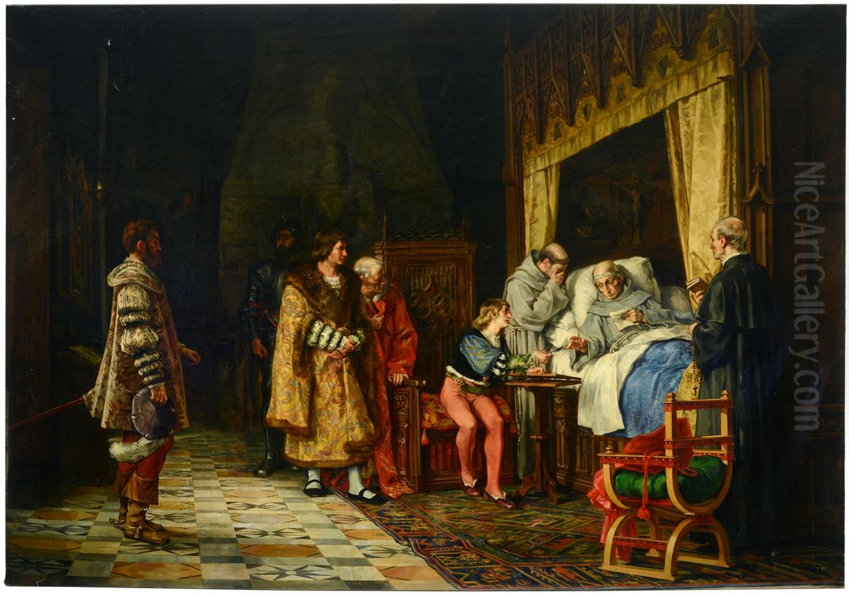 Mensaje de Carlos I al cardenal Cisneros Oil Painting by Ricardo Villodas Y De La Torre