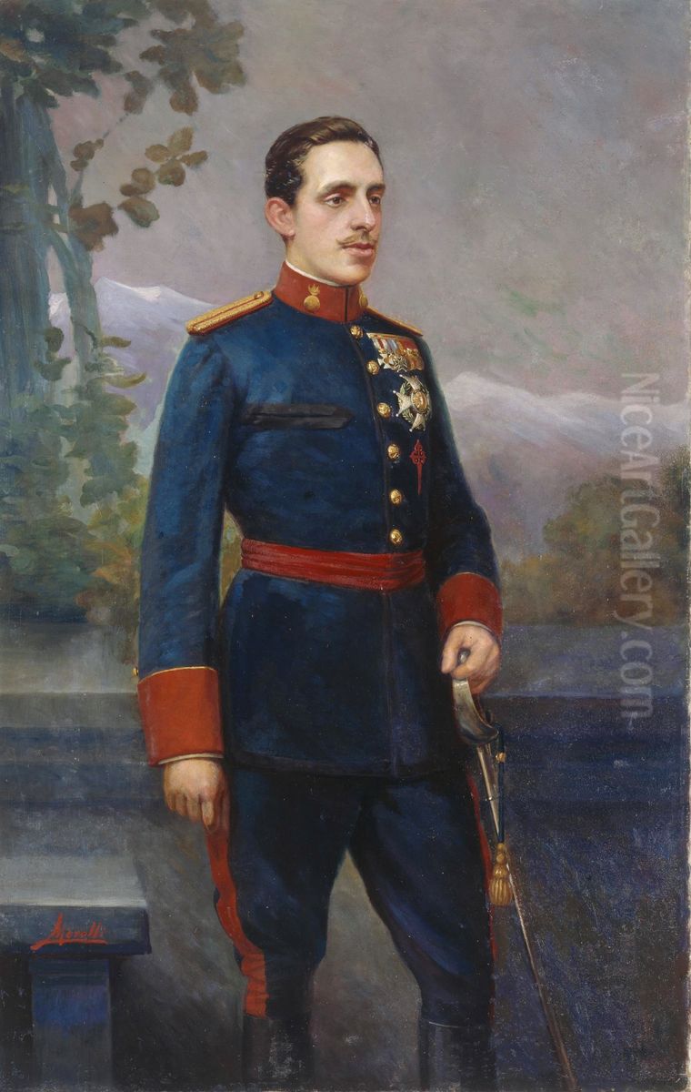 Alfonso XIII con uniforme de campana Oil Painting by Victor Morelli Sanchez-Gil