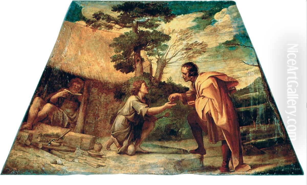 Alms of St Didacus of Alcala Oil Painting by Annibale Carracci