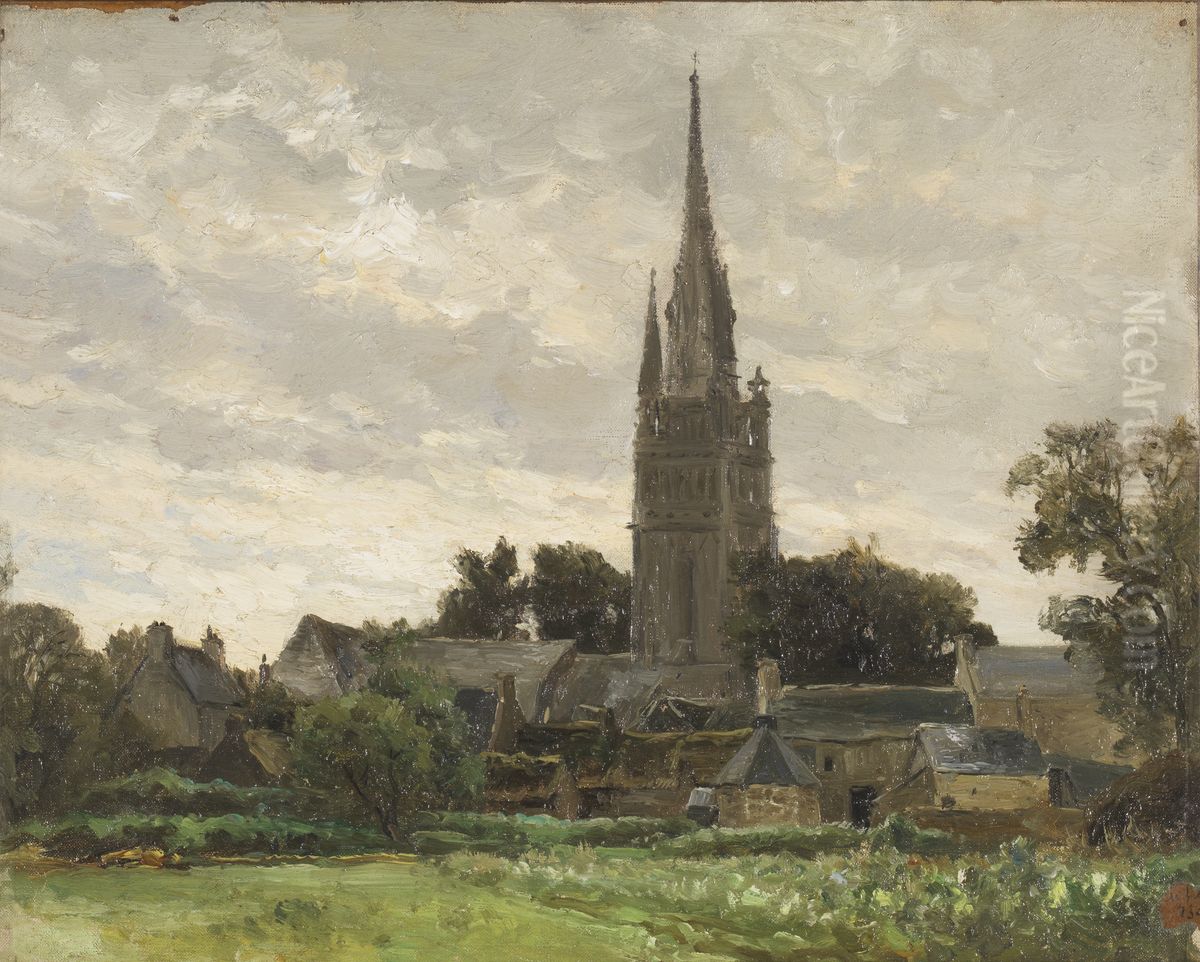 La torre de la iglesia (cercanias de Douarnenez) Oil Painting by Carlos de Haes