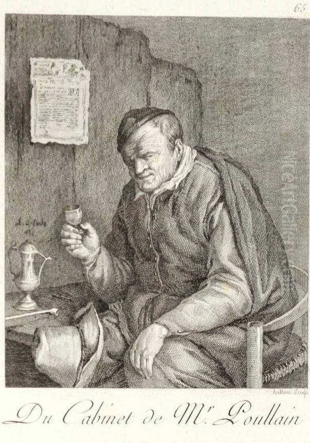 A Drinker at a Table with a Wine Glass Oil Painting by Louis Michel Halbou