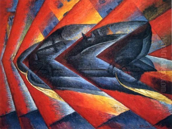 Racing car Oil Painting by Luigi Russolo