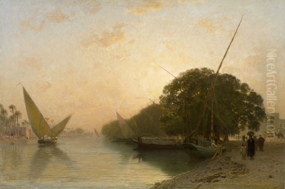 Canal de Mahmoudieh a Alexandrie le soir, Egypte Oil Painting by Leon Belly