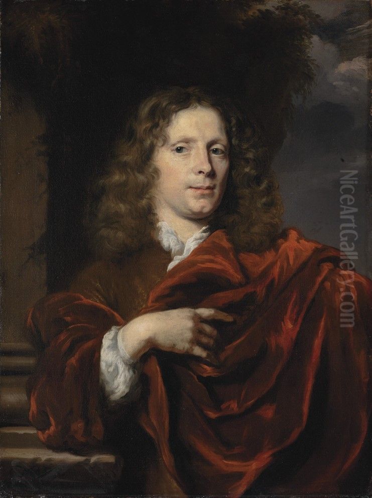 Portrait of a gentleman in a red mantle Oil Painting by Nicolaes Maes